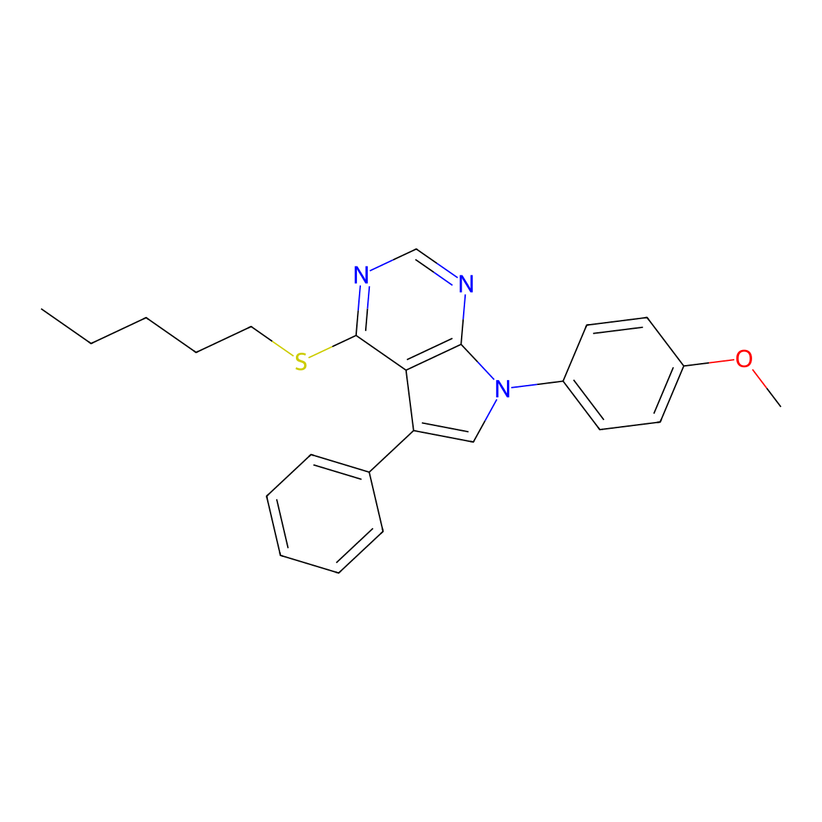 7-(4-methoxyphenyl)-4-(pentylsulfanyl)-5-phenyl-7H-pyrrolo[2,3-d]pyrimidine molecular structure, CAS 442879-02-9
