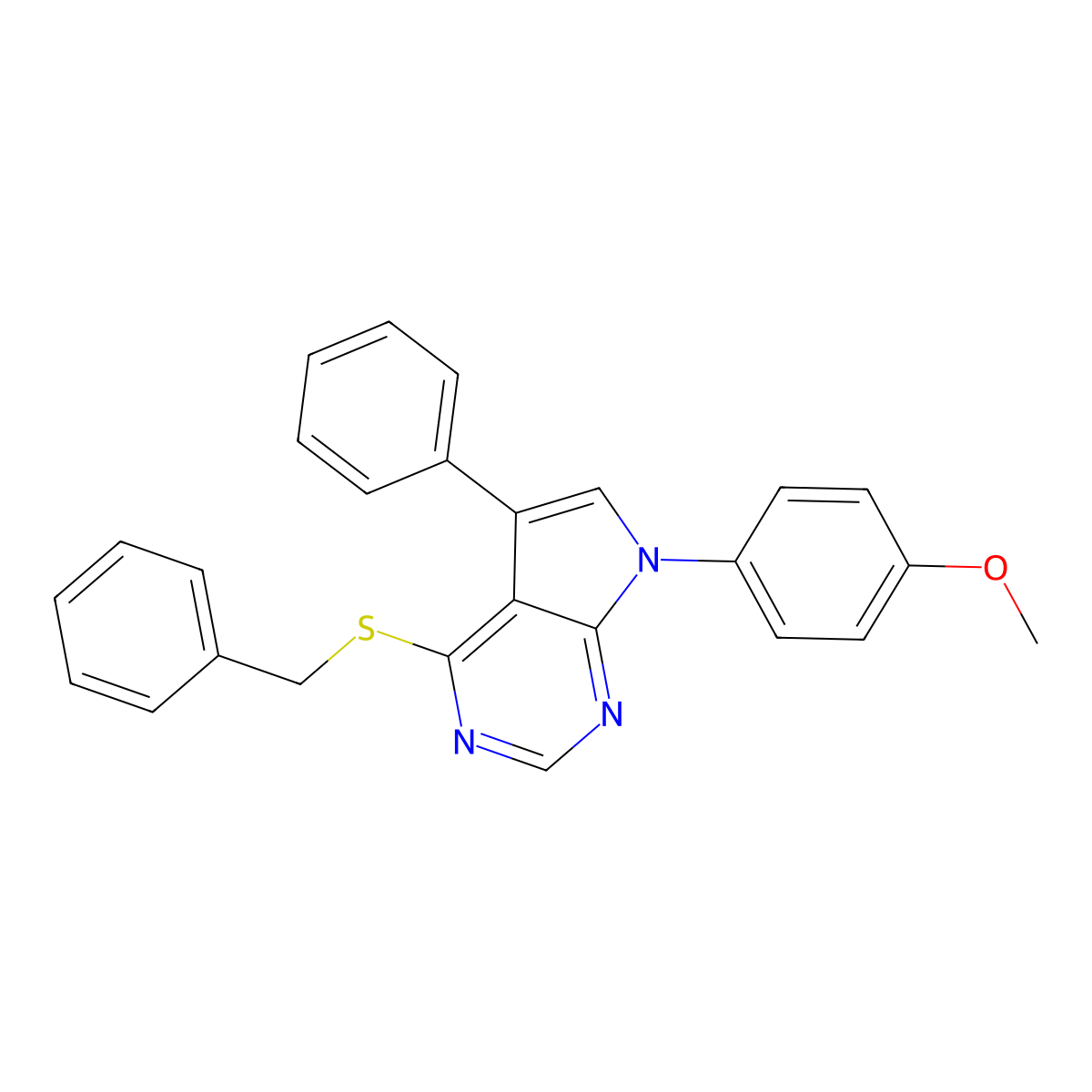 4-(benzylthio)-7-(4-methoxyphenyl)-5-phenyl-7H-pyrrolo[2,3-d]pyrimidine molecular structure, CAS 442879-03-0
