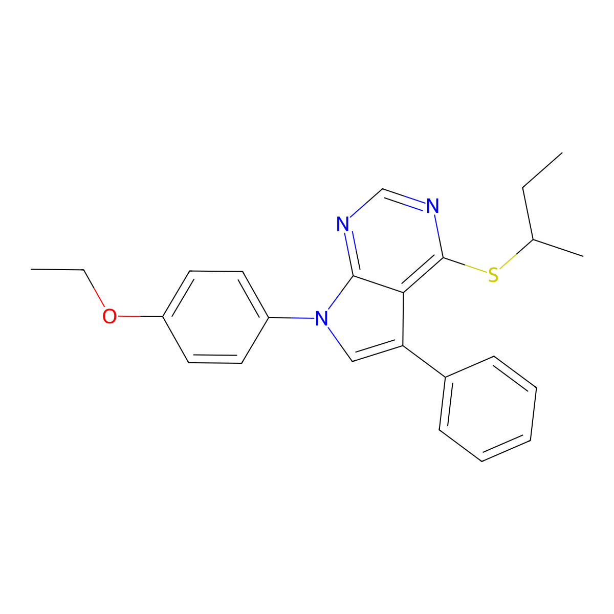 4-(butan-2-ylsulfanyl)-7-(4-ethoxyphenyl)-5-phenyl-7H-pyrrolo[2,3-d]pyrimidine molecular structure, CAS 442879-26-7