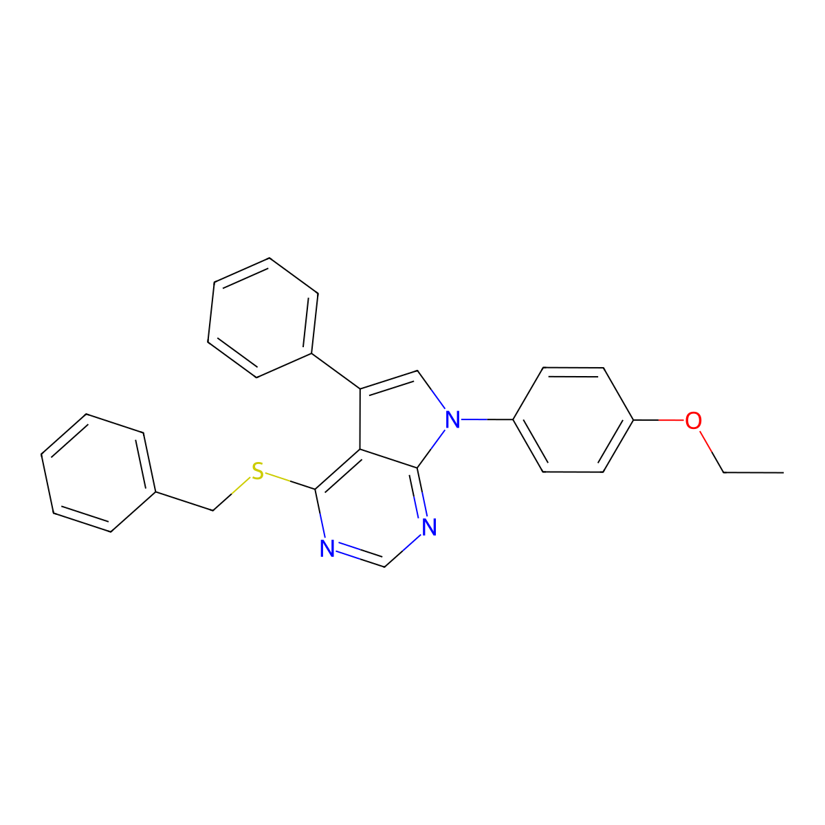 4-(benzylthio)-7-(4-ethoxyphenyl)-5-phenyl-7H-pyrrolo[2,3-d]pyrimidine molecular structure, CAS 442879-29-0