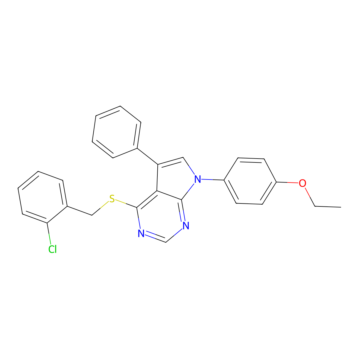 4-((2-chlorobenzyl)thio)-7-(4-ethoxyphenyl)-5-phenyl-7H-pyrrolo[2,3-d]pyrimidine molecular structure, CAS 442879-32-5
