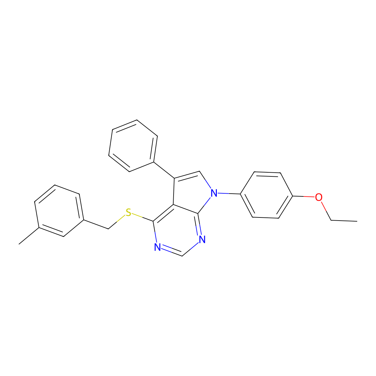 7-(4-ethoxyphenyl)-4-((3-methylbenzyl)thio)-5-phenyl-7H-pyrrolo[2,3-d]pyrimidine molecular structure, CAS 442879-42-7