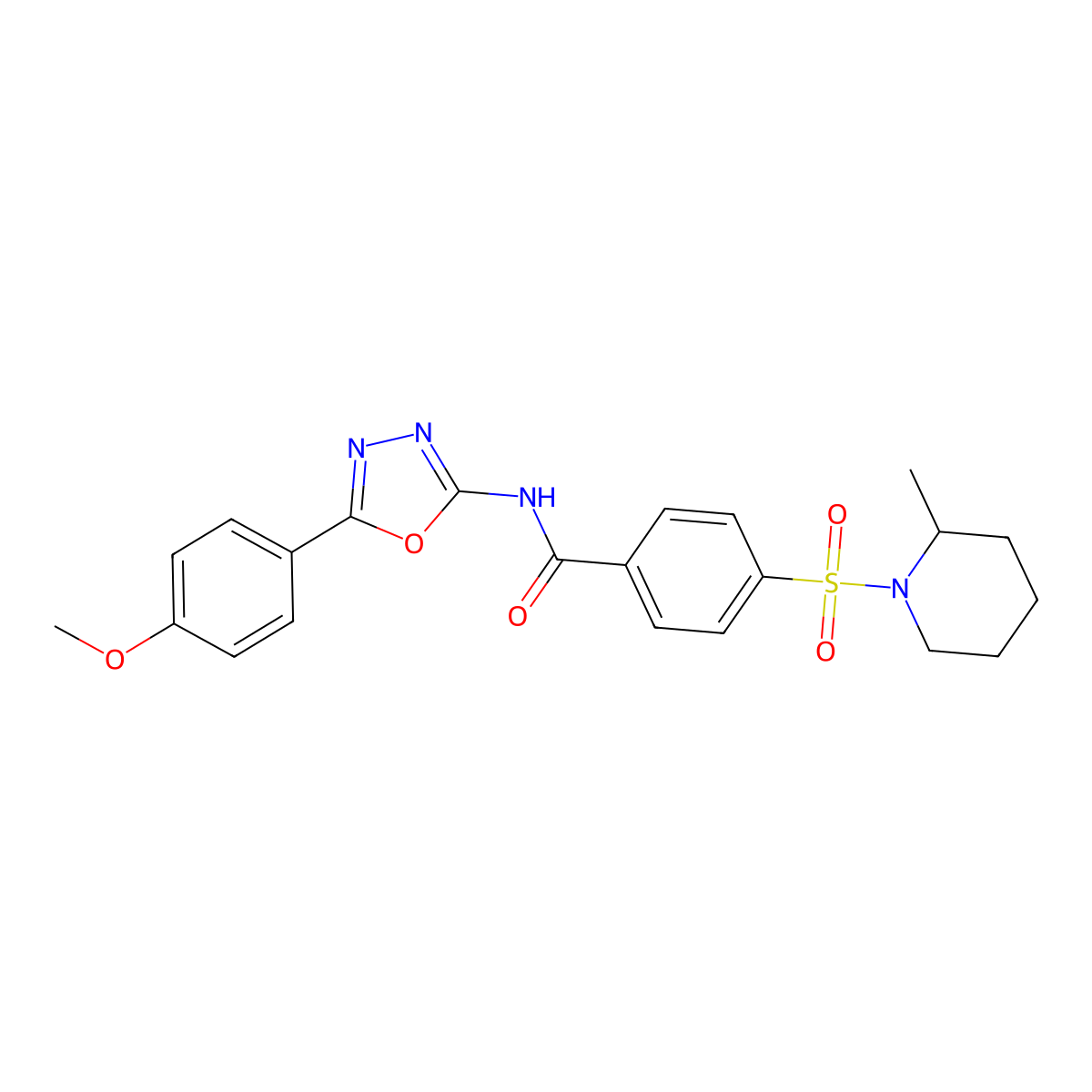 N-[5-(4-methoxyphenyl)-1,3,4-oxadiazol-2-yl]-4-[(2-methylpiperidin-1-yl)sulfonyl]benzamide molecular structure, CAS 442881-19-8