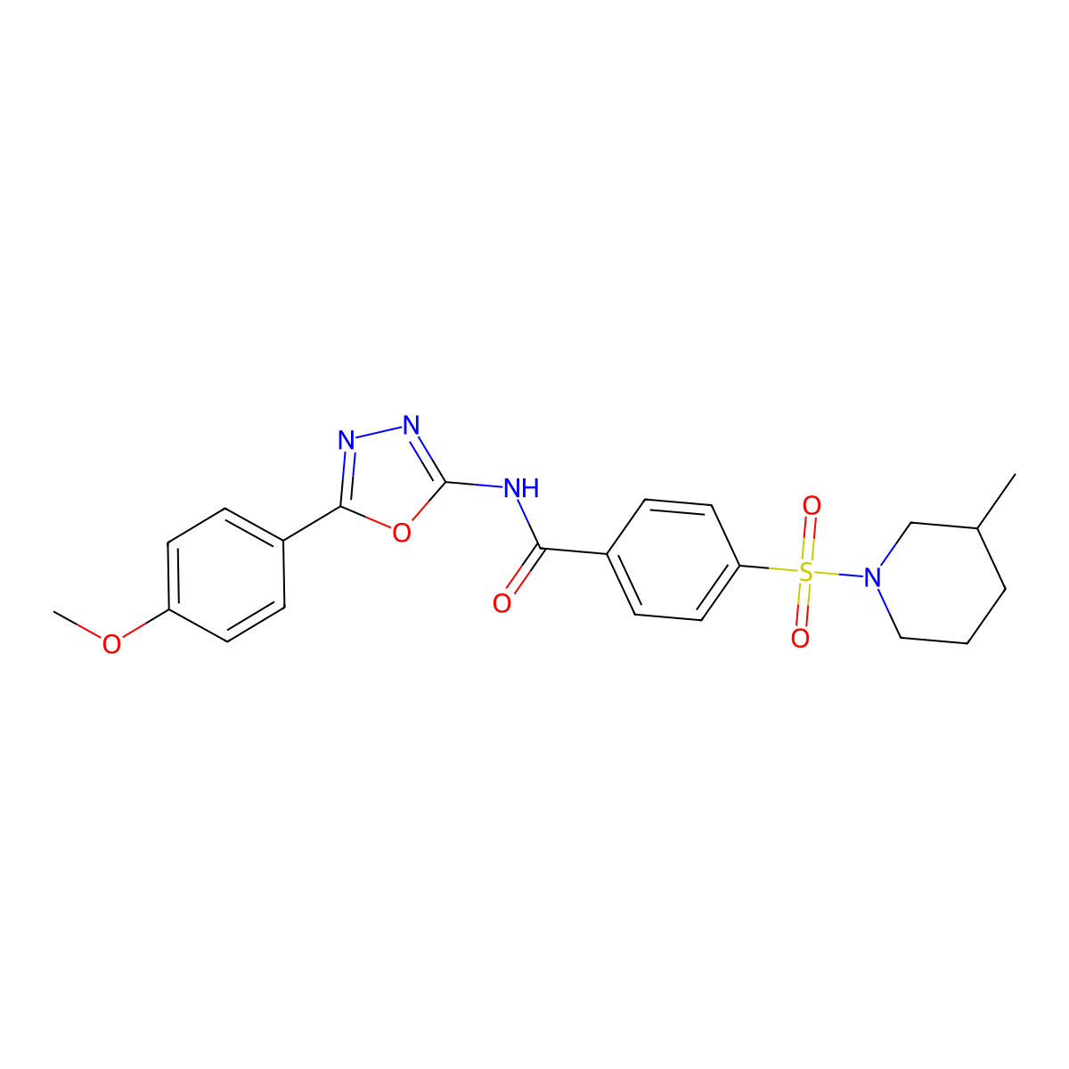 N-(5-(4-methoxyphenyl)-1,3,4-oxadiazol-2-yl)-4-((3-methylpiperidin-1-yl)sulfonyl)benzamide molecular structure, CAS 442881-20-1