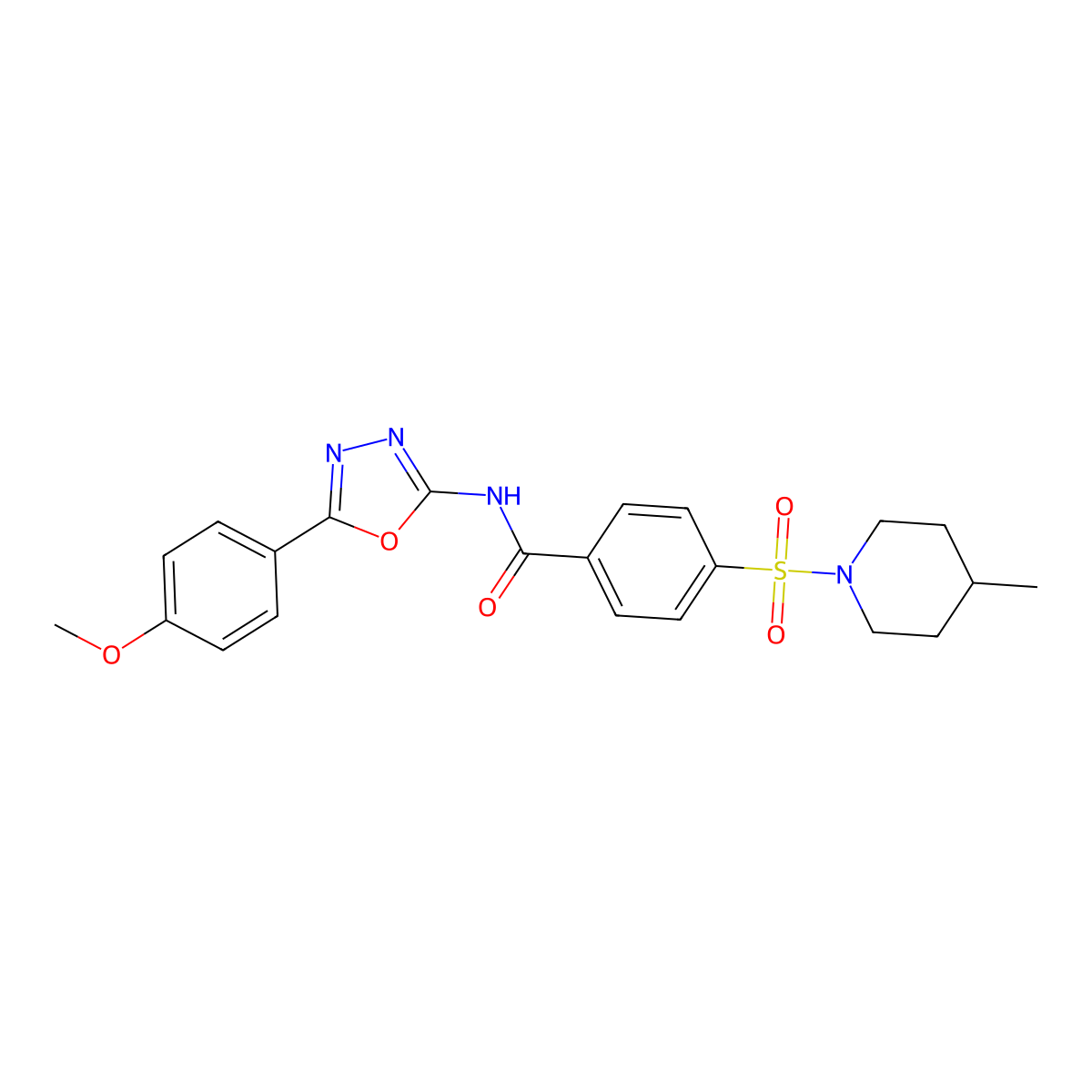 N-[5-(4-methoxyphenyl)-1,3,4-oxadiazol-2-yl]-4-(4-methylpiperidin-1-yl)sulfonylbenzamide molecular structure, CAS 442881-21-2