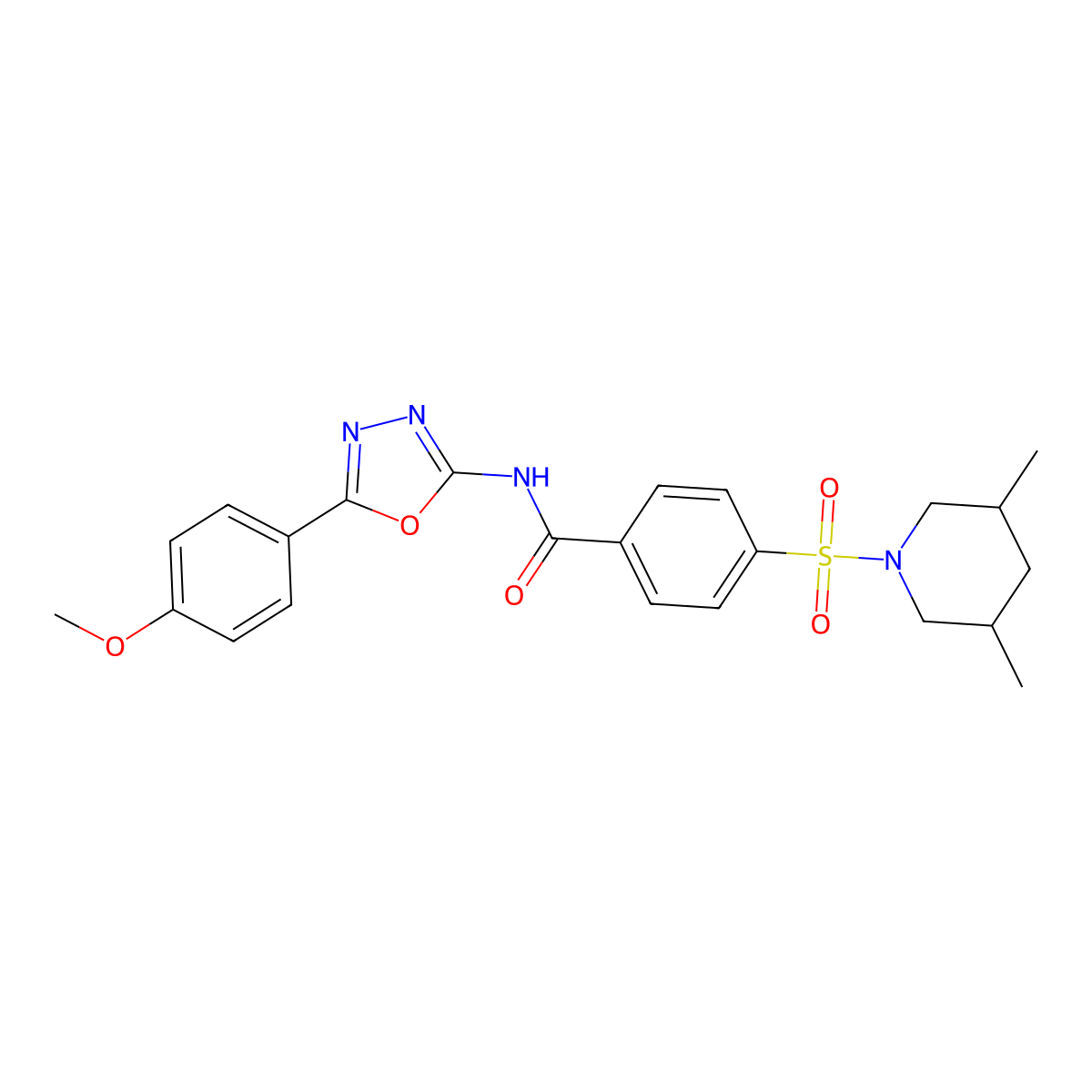 4-((3,5-dimethylpiperidin-1-yl)sulfonyl)-N-(5-(4-methoxyphenyl)-1,3,4-oxadiazol-2-yl)benzamide molecular structure, CAS 442881-22-3