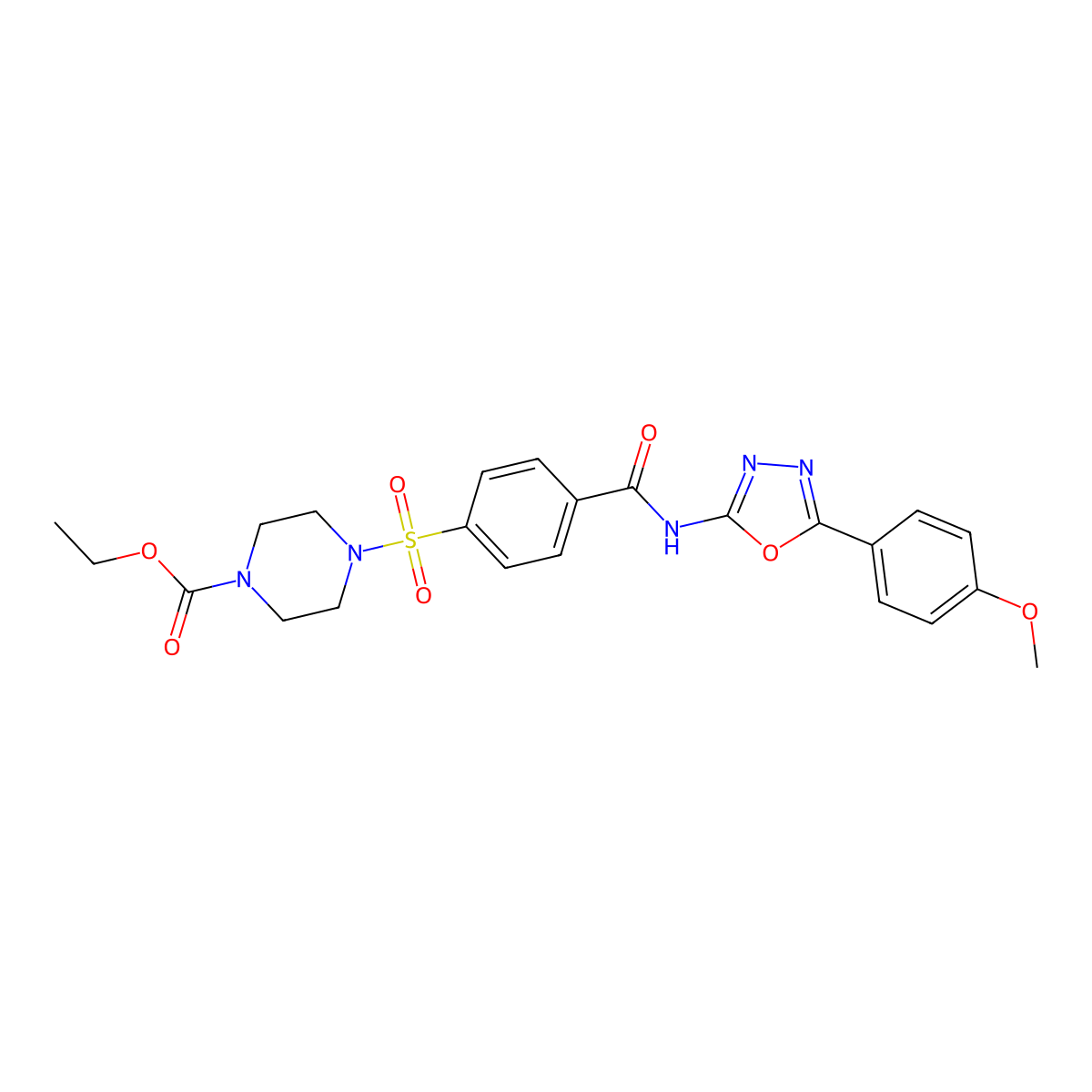 Ethyl 4-((4-((5-(4-methoxyphenyl)-1,3,4-oxadiazol-2-yl)carbamoyl)phenyl)sulfonyl)piperazine-1-carboxylate molecular structure, CAS 442881-25-6