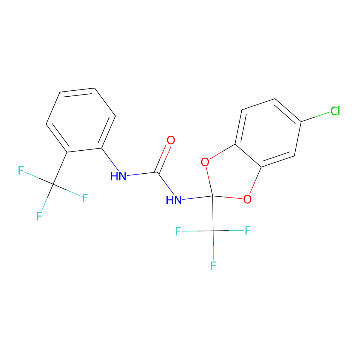 1-[5-Chloro-2-(trifluoromethyl)-1,3-benzodioxol-2-yl]-3-[2-(trifluoromethyl)phenyl]urea molecular structure, CAS 442893-35-8