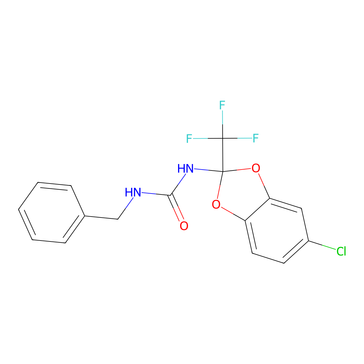 N-benzyl-N'-[5-chloro-2-(trifluoromethyl)-1,3-benzodioxol-2-yl]urea molecular structure, CAS 442893-53-0