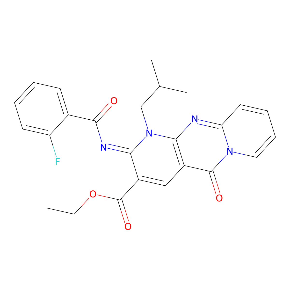 (Z)-ethyl 2-((2-fluorobenzoyl)imino)-1-isobutyl-5-oxo-2,5-dihydro-1H-dipyrido[1,2-a:2',3'-d]pyrimidine-3-carboxylate molecular structure, CAS 442894-01-1
