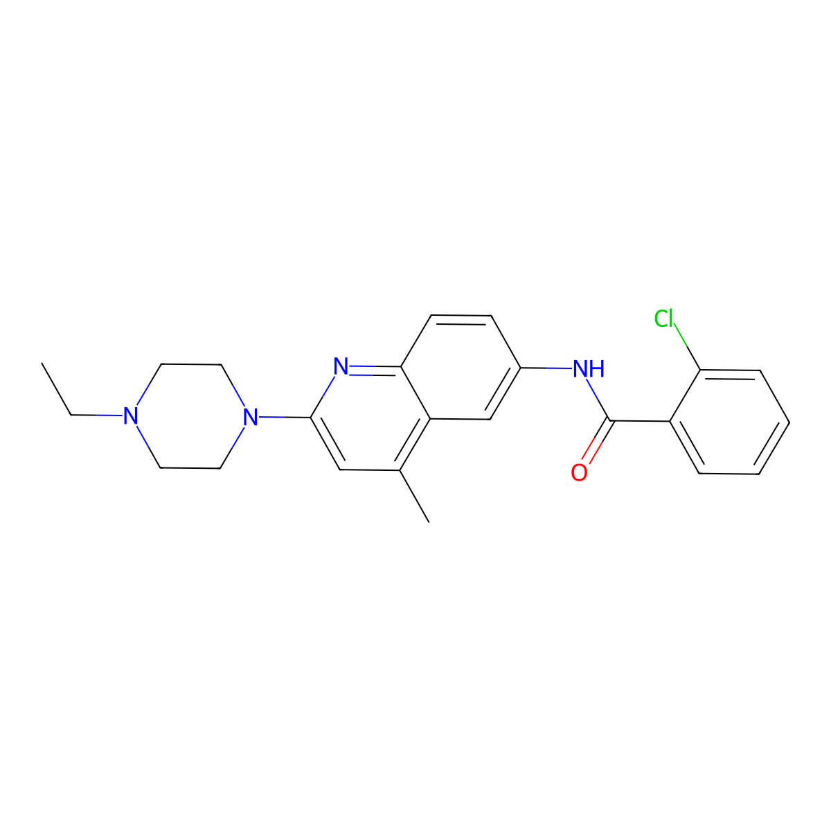 2-Chloro-N-(2-(4-ethylpiperazin-1-yl)-4-methylquinolin-6-yl)benzamide molecular structure, CAS 442898-56-8