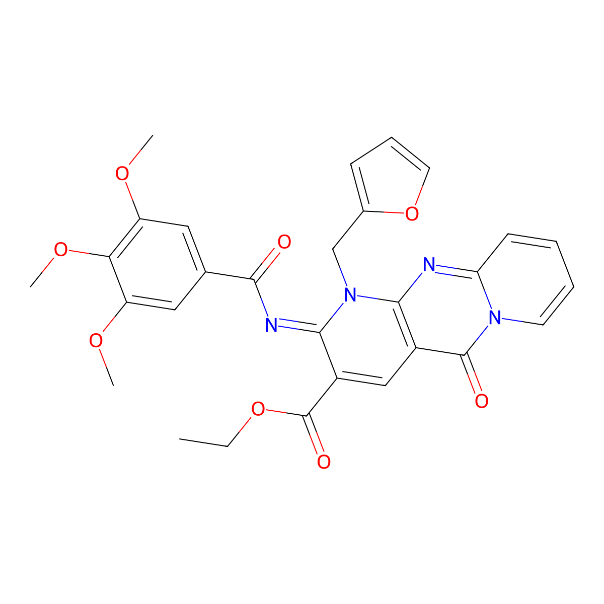 (Z)-ethyl 1-(furan-2-ylmethyl)-5-oxo-2-((3,4,5-trimethoxybenzoyl)imino)-2,5-dihydro-1H-dipyrido[1,2-a:2',3'-d]pyrimidine-3-carboxylate molecular structure, CAS 443097-22-1