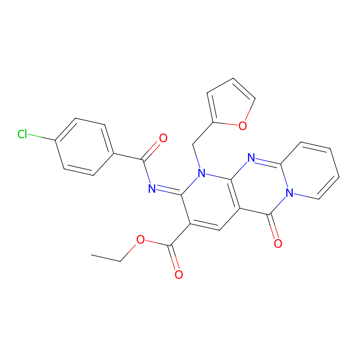 (Z)-ethyl 2-((4-chlorobenzoyl)imino)-1-(furan-2-ylmethyl)-5-oxo-2,5-dihydro-1H-dipyrido[1,2-a:2',3'-d]pyrimidine-3-carboxylate molecular structure, CAS 443097-24-3