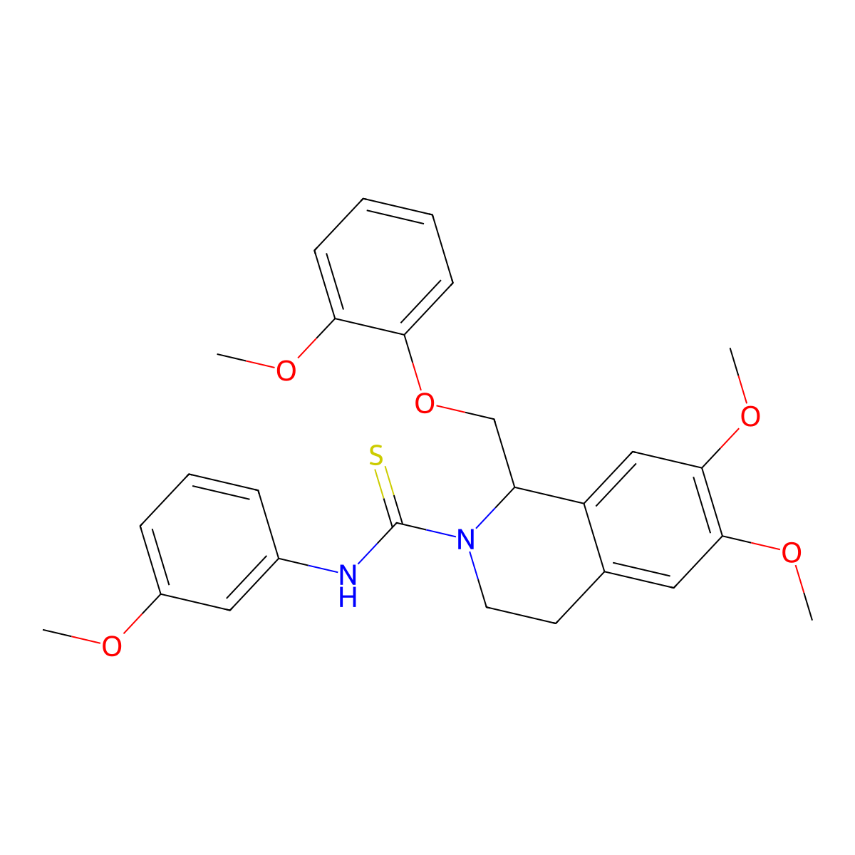 6,7-dimethoxy-1-((2-methoxyphenoxy)methyl)-N-(3-methoxyphenyl)-3,4-dihydroisoquinoline-2(1H)-carbothioamide molecular structure, CAS 443101-88-0