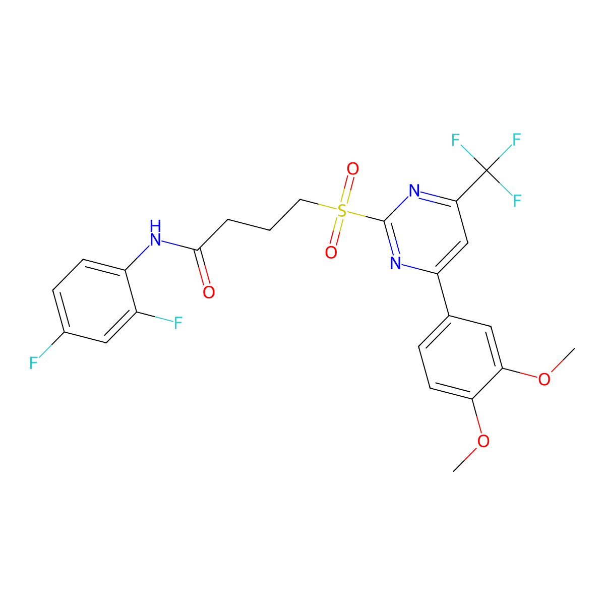 N-(2,4-difluorophenyl)-4-{[4-(3,4-dimethoxyphenyl)-6-(trifluoromethyl)pyrimidin-2-yl]sulfonyl}butanamide molecular structure, CAS 443104-36-7
