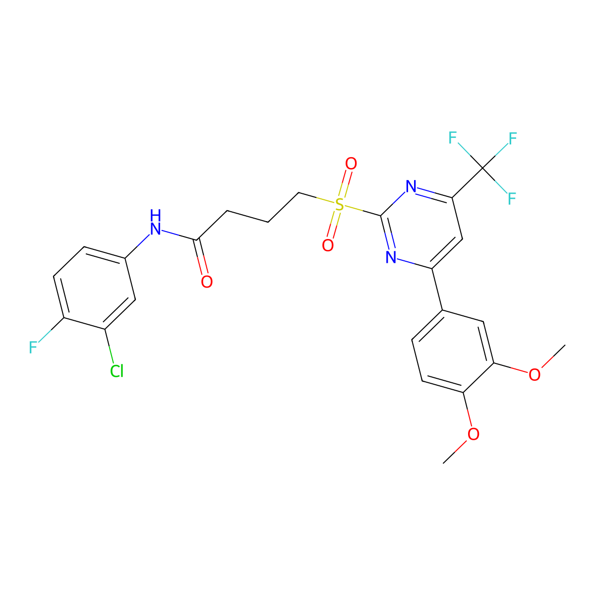 N-(3-Chloro-4-fluorophenyl)-4-((4-(3,4-dimethoxyphenyl)-6-(trifluoromethyl)pyrimidin-2-yl)sulfonyl)butanamide molecular structure, CAS 443104-50-5