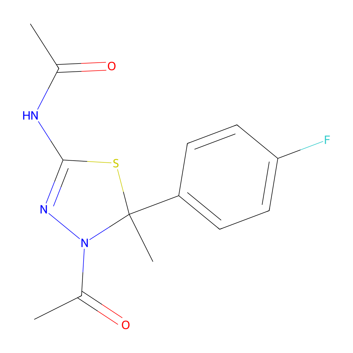 N-[4-acetyl-5-(4-fluorophenyl)-5-methyl-4,5-dihydro-1,3,4-thiadiazol-2-yl]acetamide molecular structure, CAS 443105-73-5