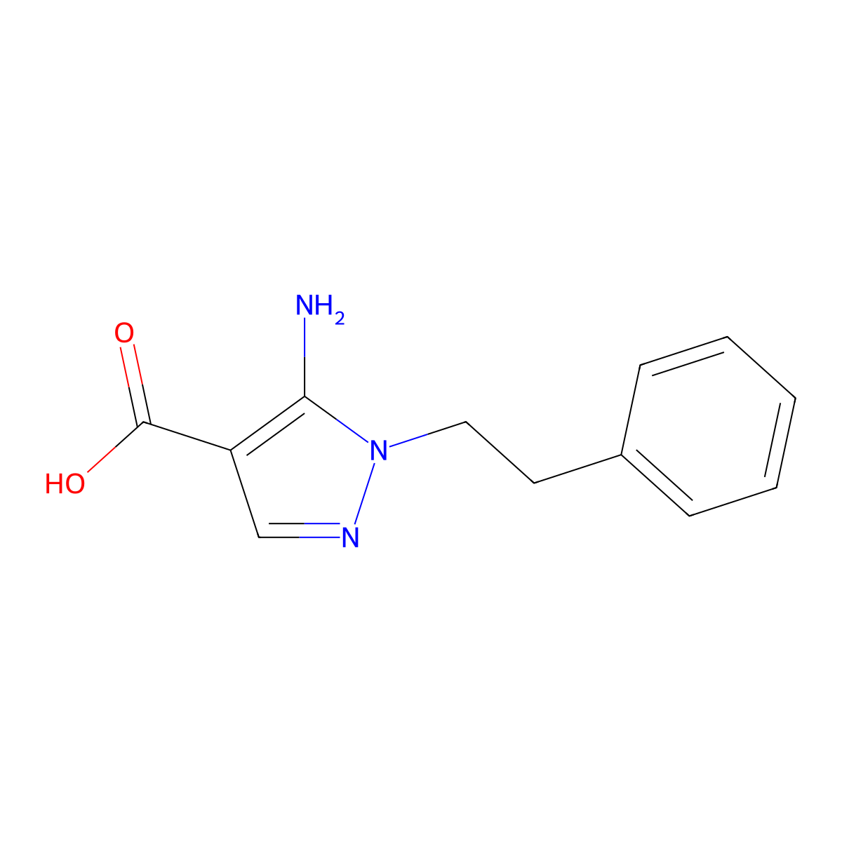 5-amino-1-(2-phenylethyl)-1H-pyrazole-4-carboxylic acid molecular structure, CAS 443107-13-9