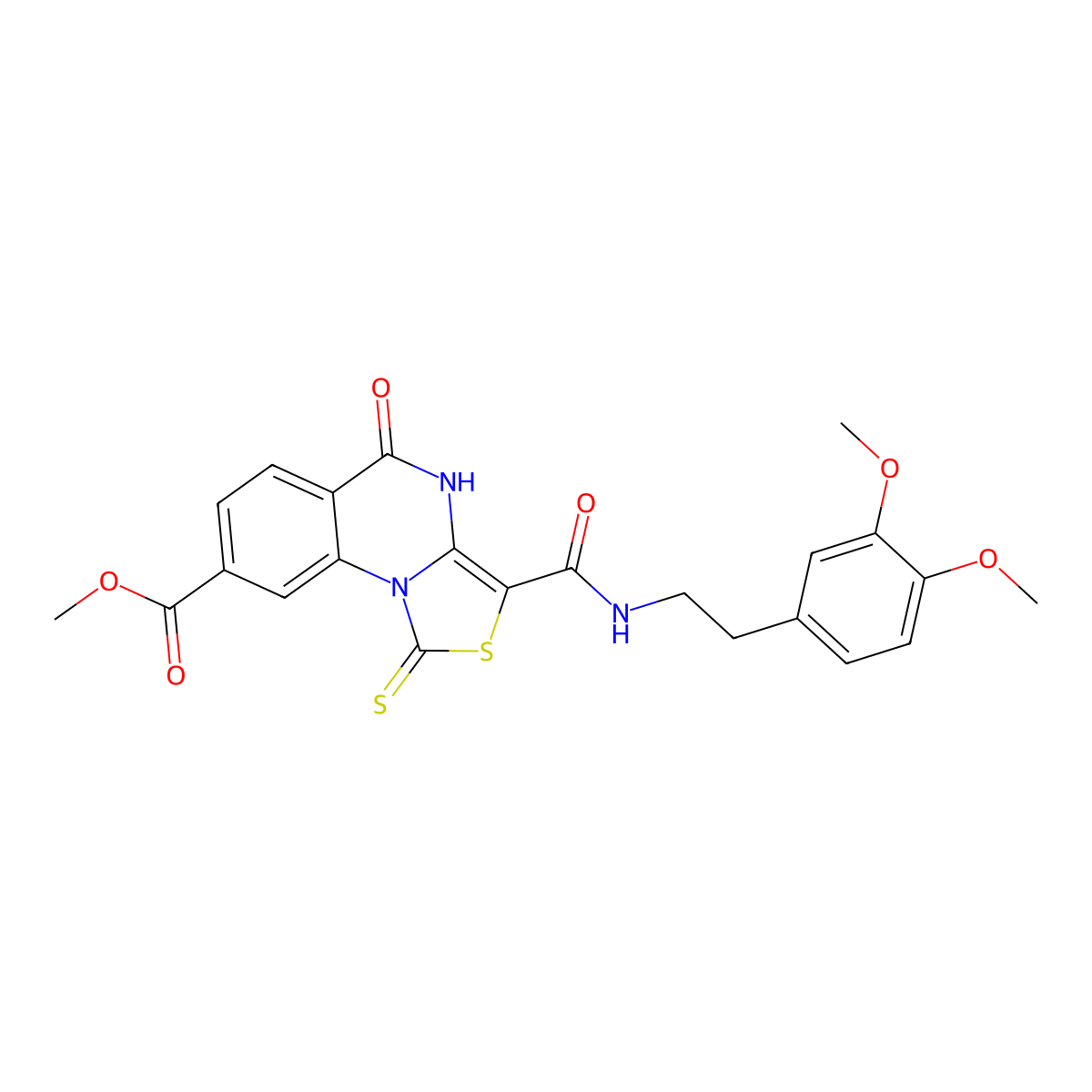 methyl 3-((3,4-dimethoxyphenethyl)carbamoyl)-5-oxo-1-thioxo-4,5-dihydro-1H-thiazolo[3,4-a]quinazoline-8-carboxylate molecular structure, CAS 443108-12-1