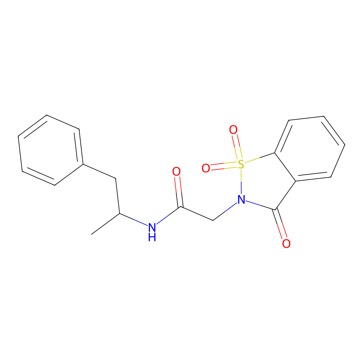 2-(1,1-dioxido-3-oxo-1,2-benzisothiazol-2(3H)-yl)-N-(1-methyl-2-phenylethyl)acetamide molecular structure, CAS 443108-34-7