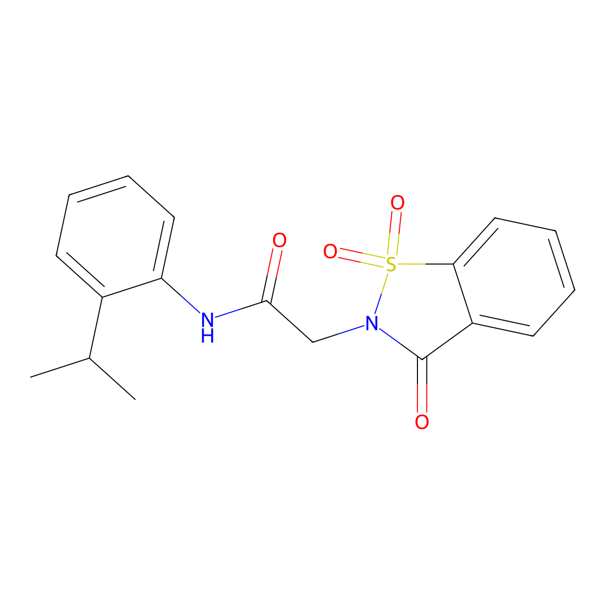 2-(1,1-dioxido-3-oxo-1,2-benzisothiazol-2(3H)-yl)-N-(2-isopropylphenyl)acetamide molecular structure, CAS 443108-45-0