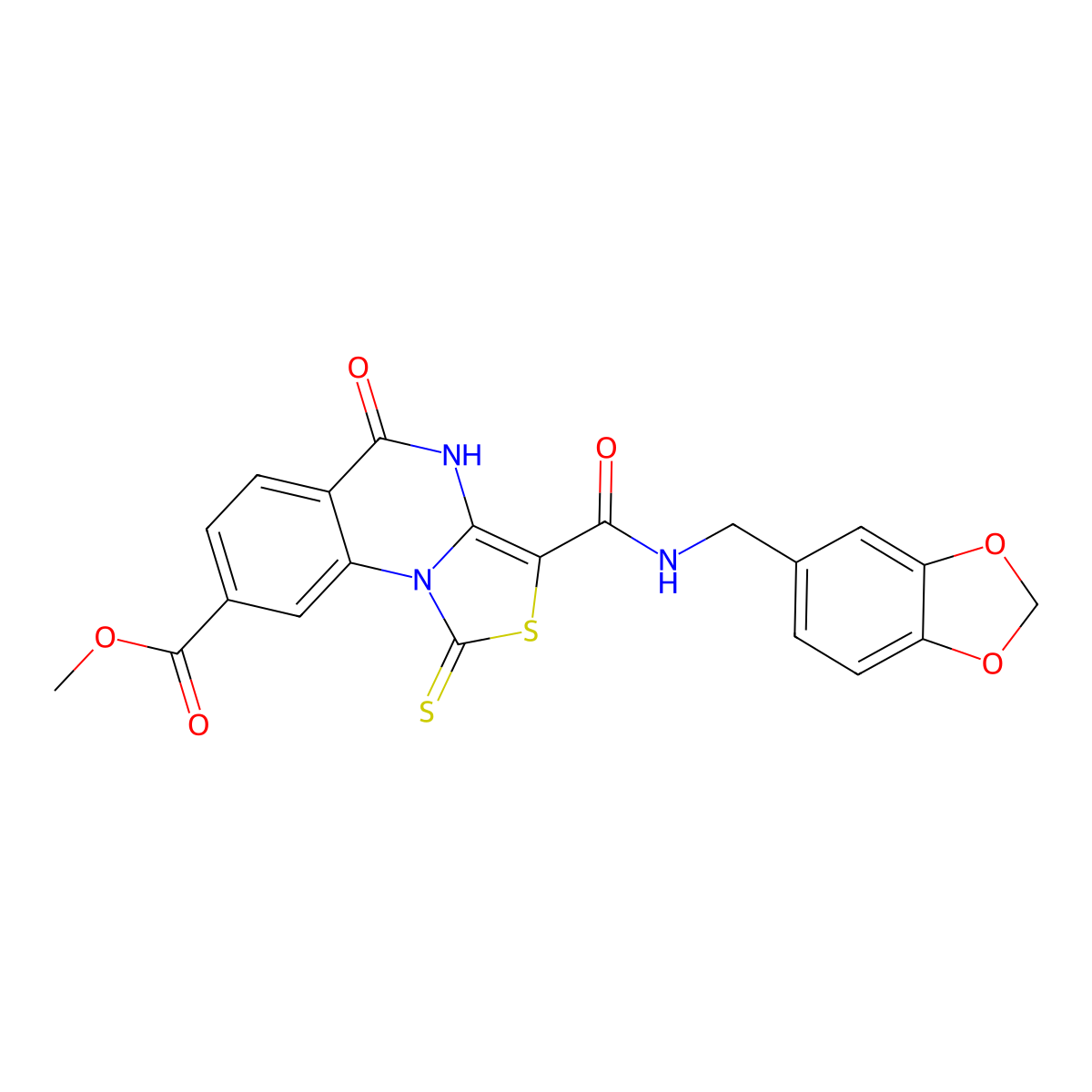 methyl 3-(1,3-benzodioxol-5-ylmethylcarbamoyl)-5-oxo-1-sulfanylidene-4H-[1,3]thiazolo[3,4-a]quinazoline-8-carboxylate molecular structure, CAS 443108-50-7
