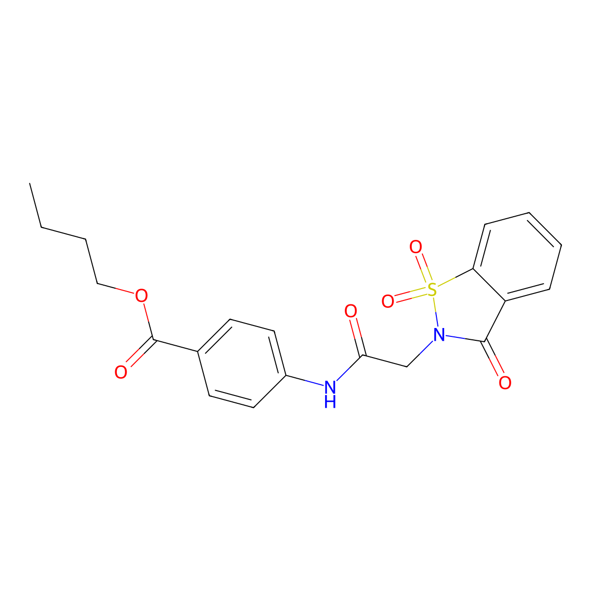 butyl 4-(2-(1,1-dioxido-3-oxobenzo[d]isothiazol-2(3H)-yl)acetamido)benzoate molecular structure, CAS 443108-51-8