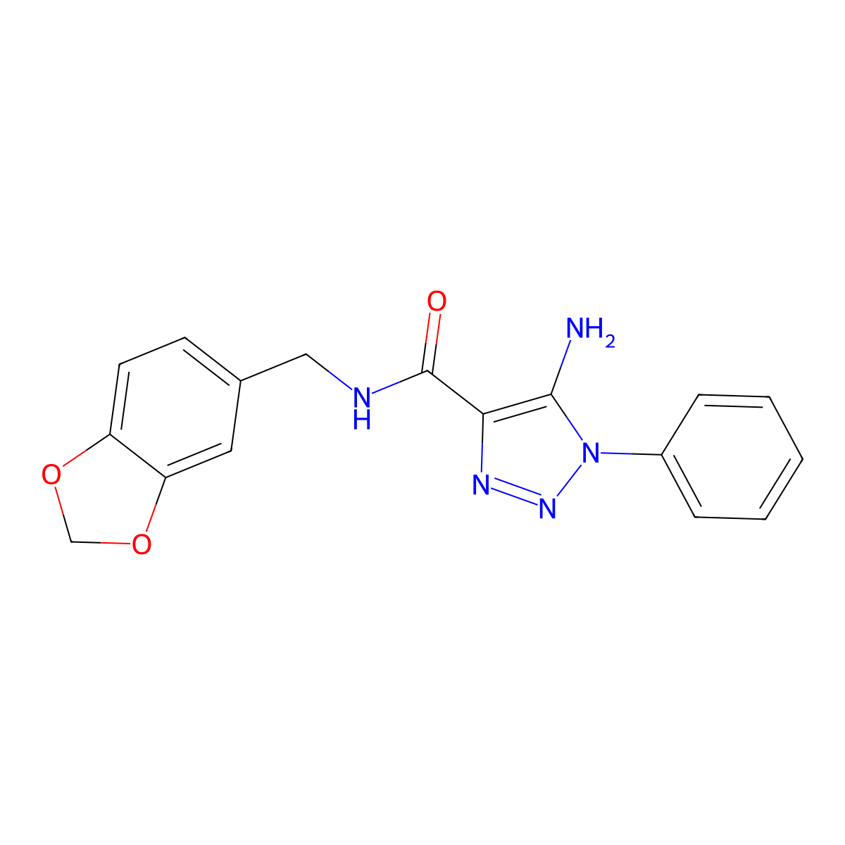 5-amino-N-(benzo[d][1,3]dioxol-5-ylmethyl)-1-phenyl-1H-1,2,3-triazole-4-carboxamide molecular structure, CAS 443110-22-3