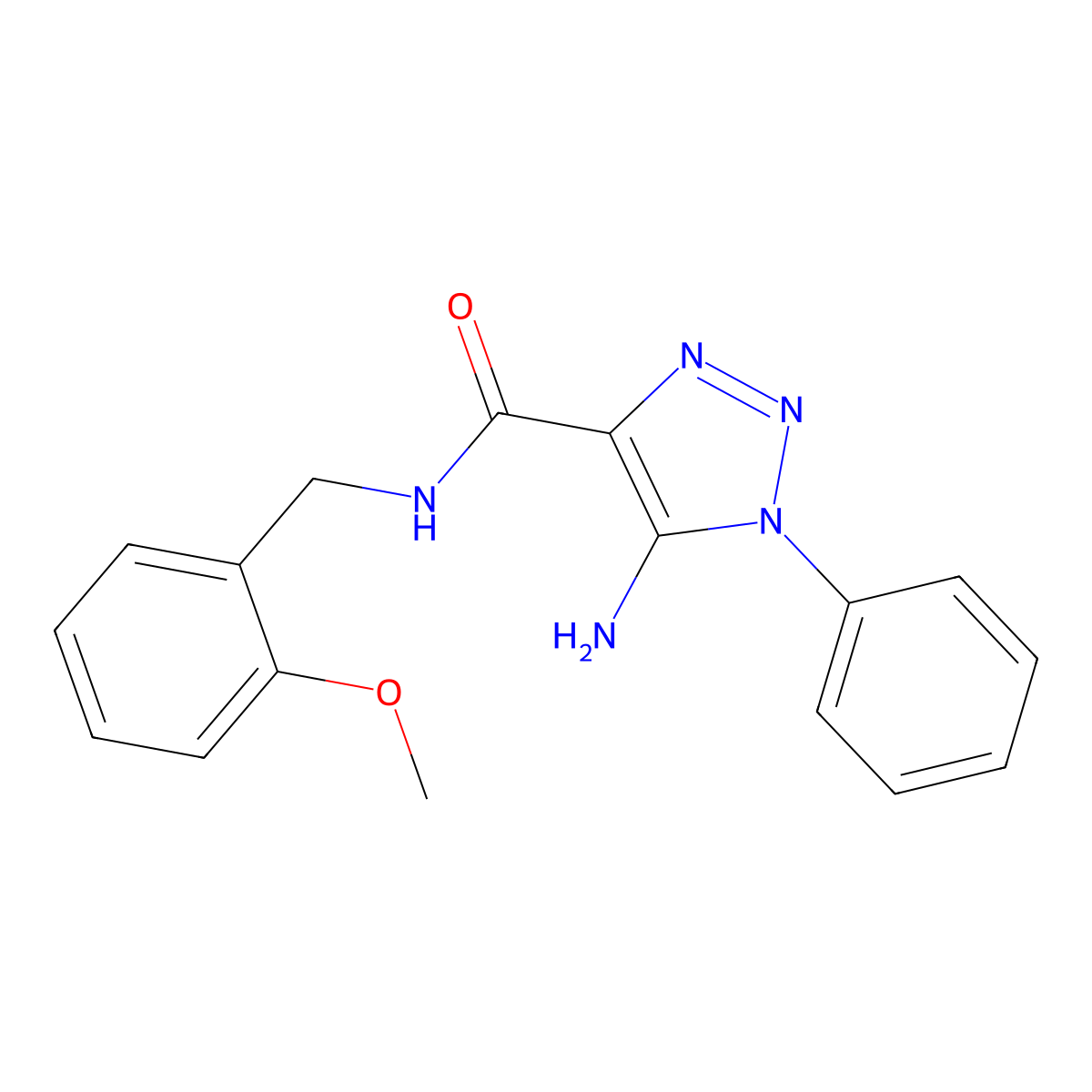 5-amino-N-[(2-methoxyphenyl)methyl]-1-phenyltriazole-4-carboxamide molecular structure, CAS 443110-29-0