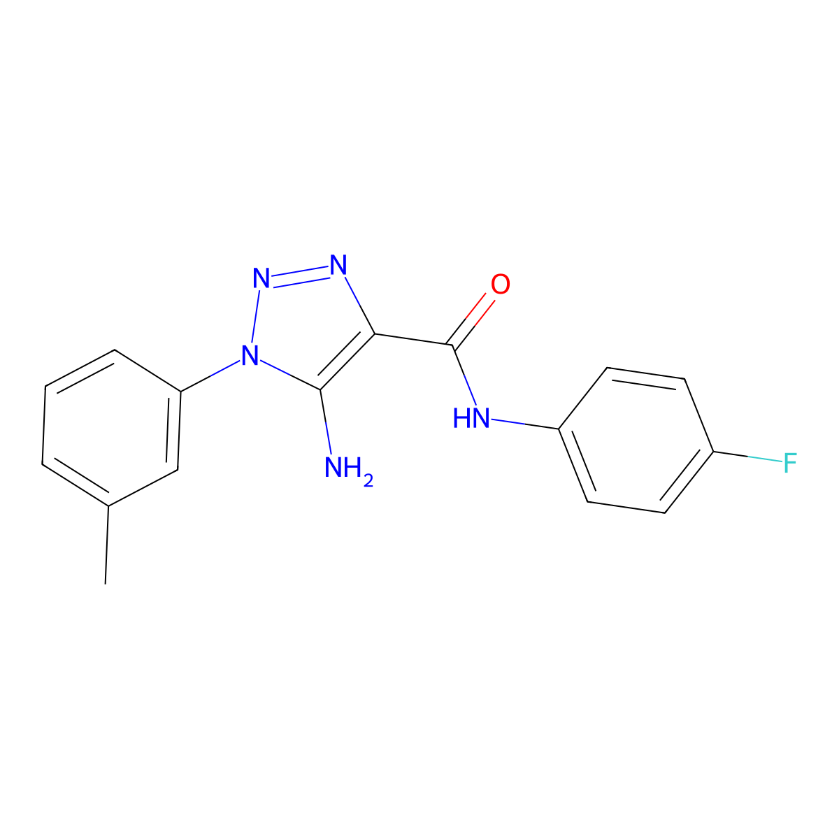 5-amino-N-(4-fluorophenyl)-1-(3-methylphenyl)triazole-4-carboxamide molecular structure, CAS 443111-00-0