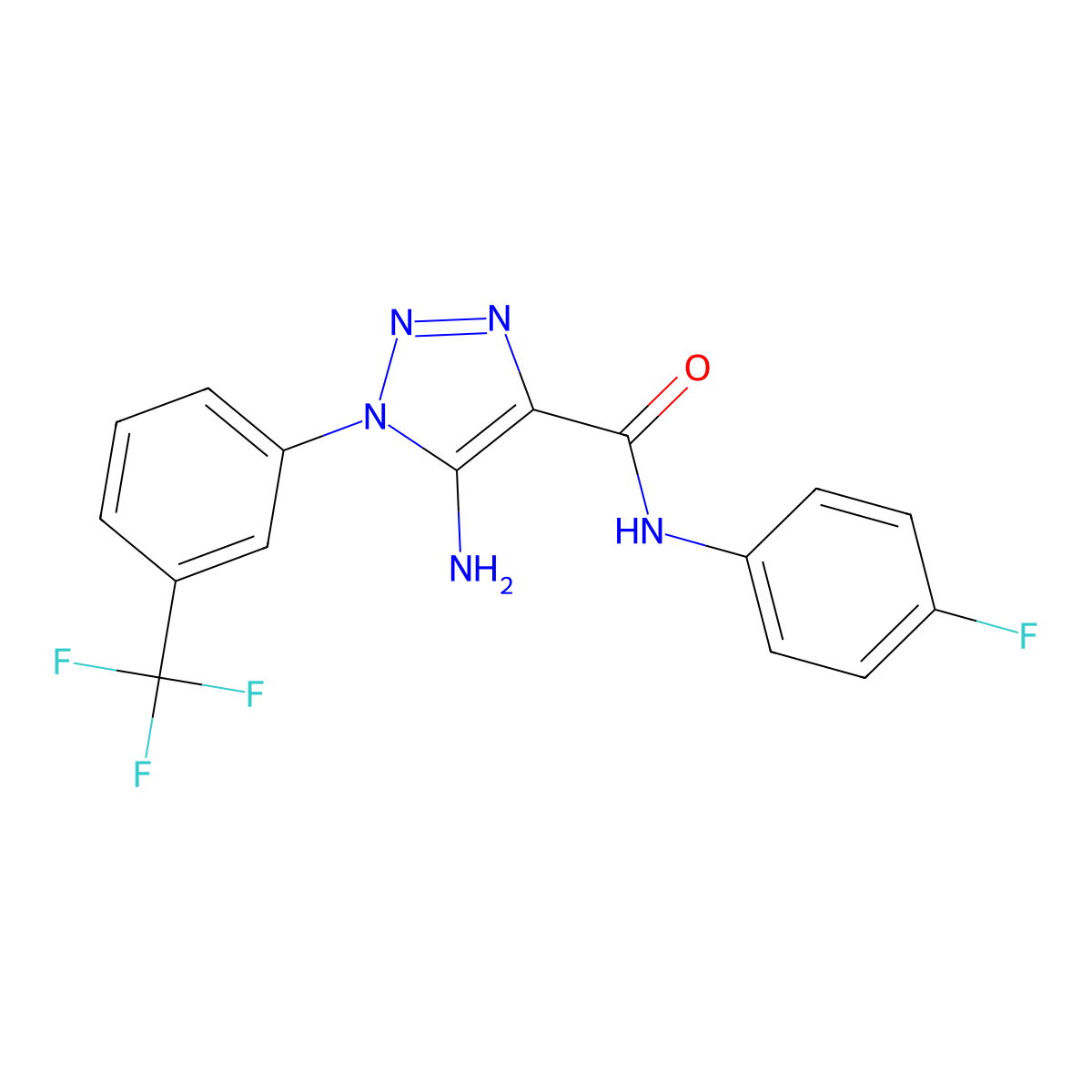 5-amino-N-(4-fluorophenyl)-1-[3-(trifluoromethyl)phenyl]triazole-4-carboxamide molecular structure, CAS 443112-13-8