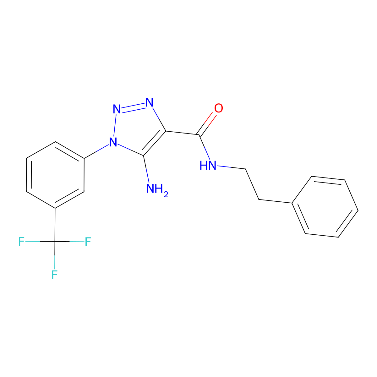5-amino-N-phenethyl-1-(3-(trifluoromethyl)phenyl)-1H-1,2,3-triazole-4-carboxamide molecular structure, CAS 443112-31-0