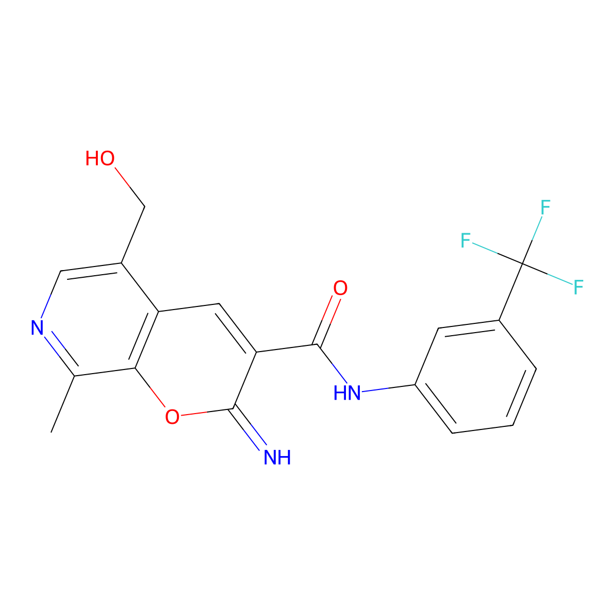 5-(hydroxymethyl)-2-imino-8-methyl-N-[3-(trifluoromethyl)phenyl]pyrano[2,3-c]pyridine-3-carboxamide molecular structure, CAS 443116-41-4