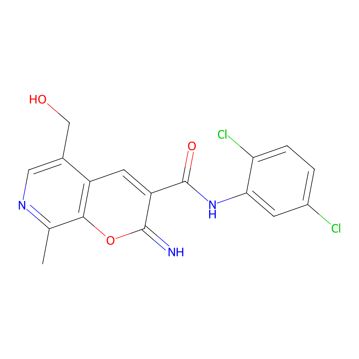 N-(2,5-dichlorophenyl)-5-(hydroxymethyl)-2-imino-8-methyl-2H-pyrano[2,3-c]pyridine-3-carboxamide molecular structure, CAS 443116-56-1