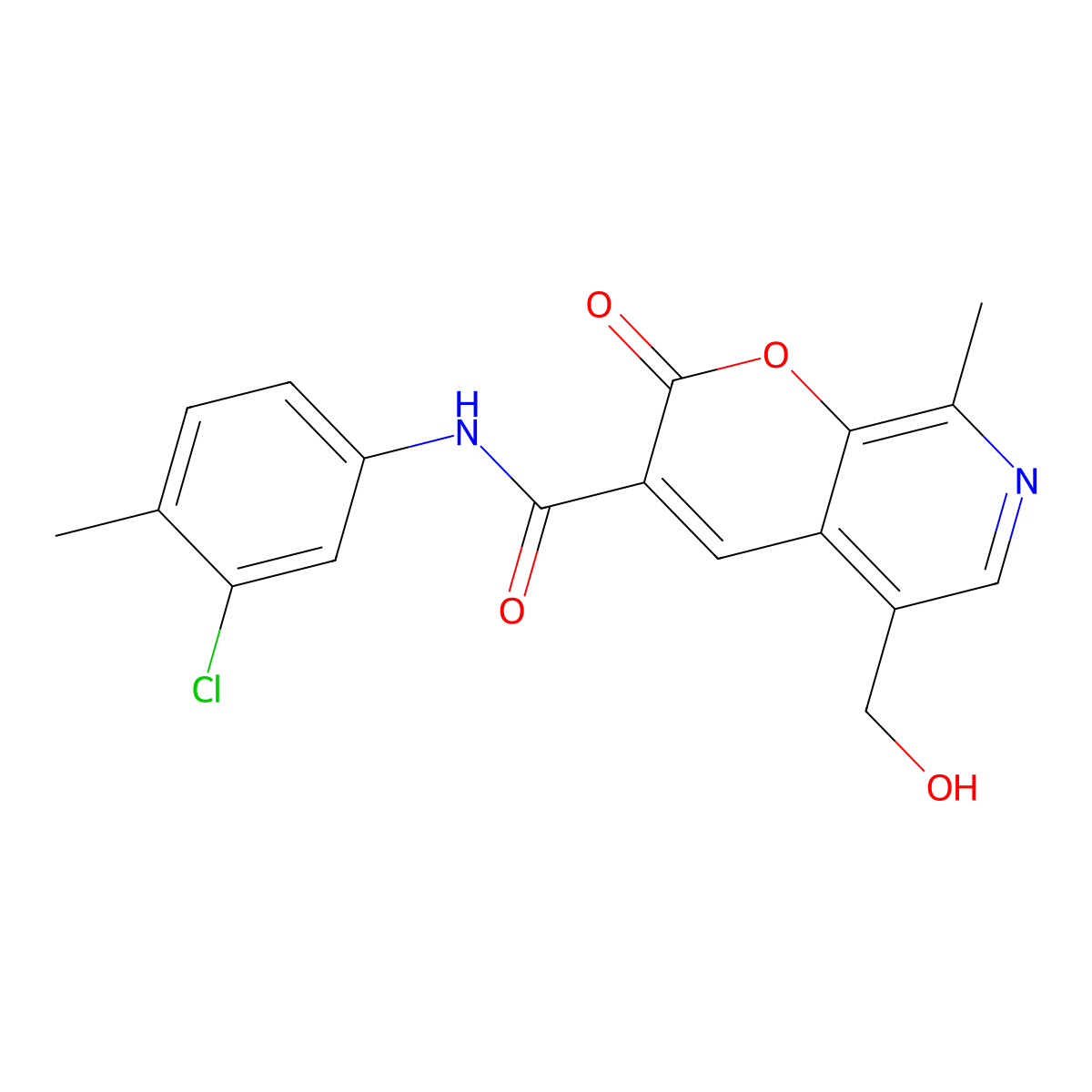N-(3-chloro-4-methylphenyl)-5-(hydroxymethyl)-8-methyl-2-oxo-2H-pyrano[2,3-c]pyridine-3-carboxamide molecular structure, CAS 443117-29-1