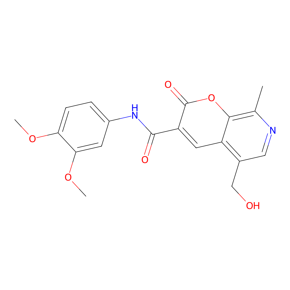N-(3,4-dimethoxyphenyl)-5-(hydroxymethyl)-8-methyl-2-oxo-2H-pyrano[2,3-c]pyridine-3-carboxamide molecular structure, CAS 443117-49-5