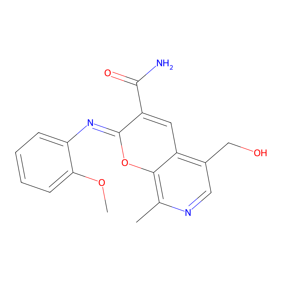 5-(Hydroxymethyl)-2-(2-methoxyphenyl)imino-8-methylpyrano[2,3-c]pyridine-3-carboxamide molecular structure, CAS 443117-95-1