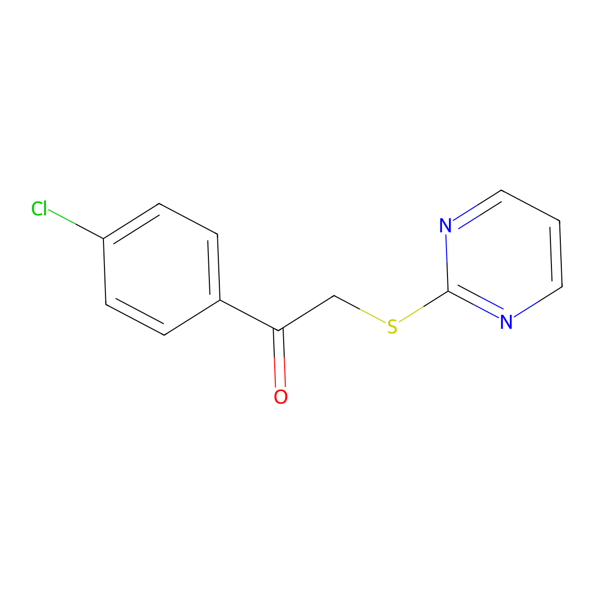 1-(4-Chlorophenyl)-2-(pyrimidin-2-ylsulfanyl)ethan-1-one molecular structure, CAS 443119-86-6