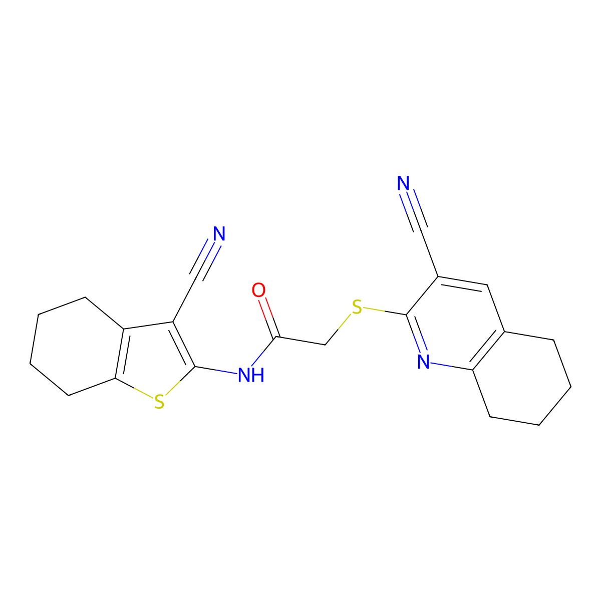 N-(3-cyano-4,5,6,7-tetrahydro-1-benzothiophen-2-yl)-2-[(3-cyano-5,6,7,8-tetrahydroquinolin-2-yl)sulfanyl]acetamide molecular structure, CAS 443120-80-7