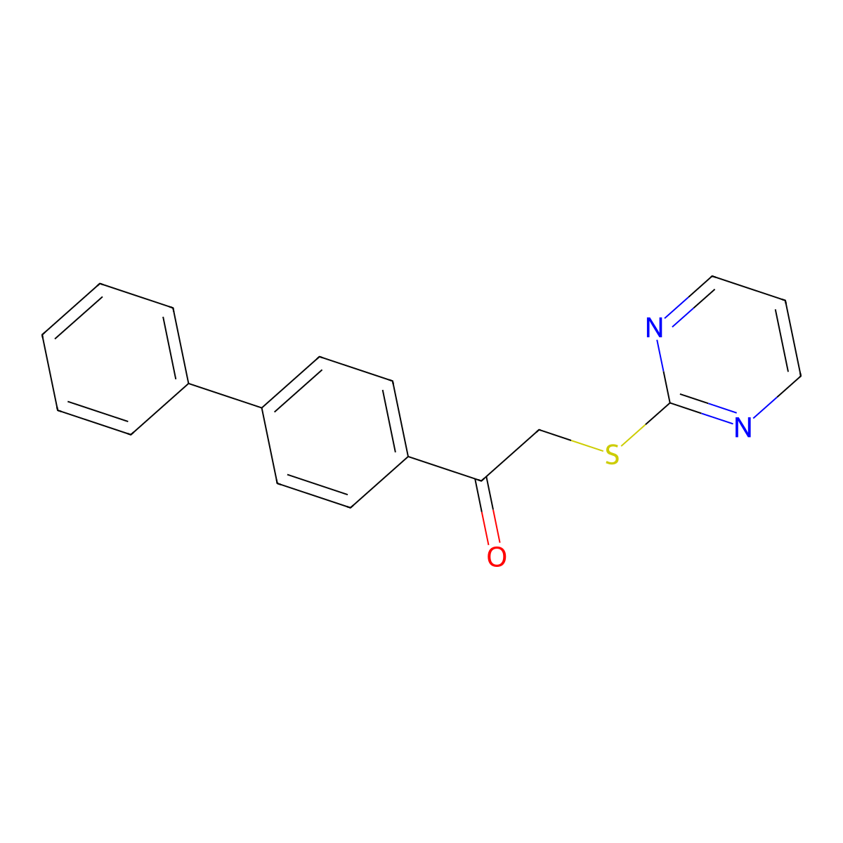 1-(Biphenyl-4-yl)-2-(pyrimidin-2-ylsulfanyl)ethanone molecular structure, CAS 443121-69-5