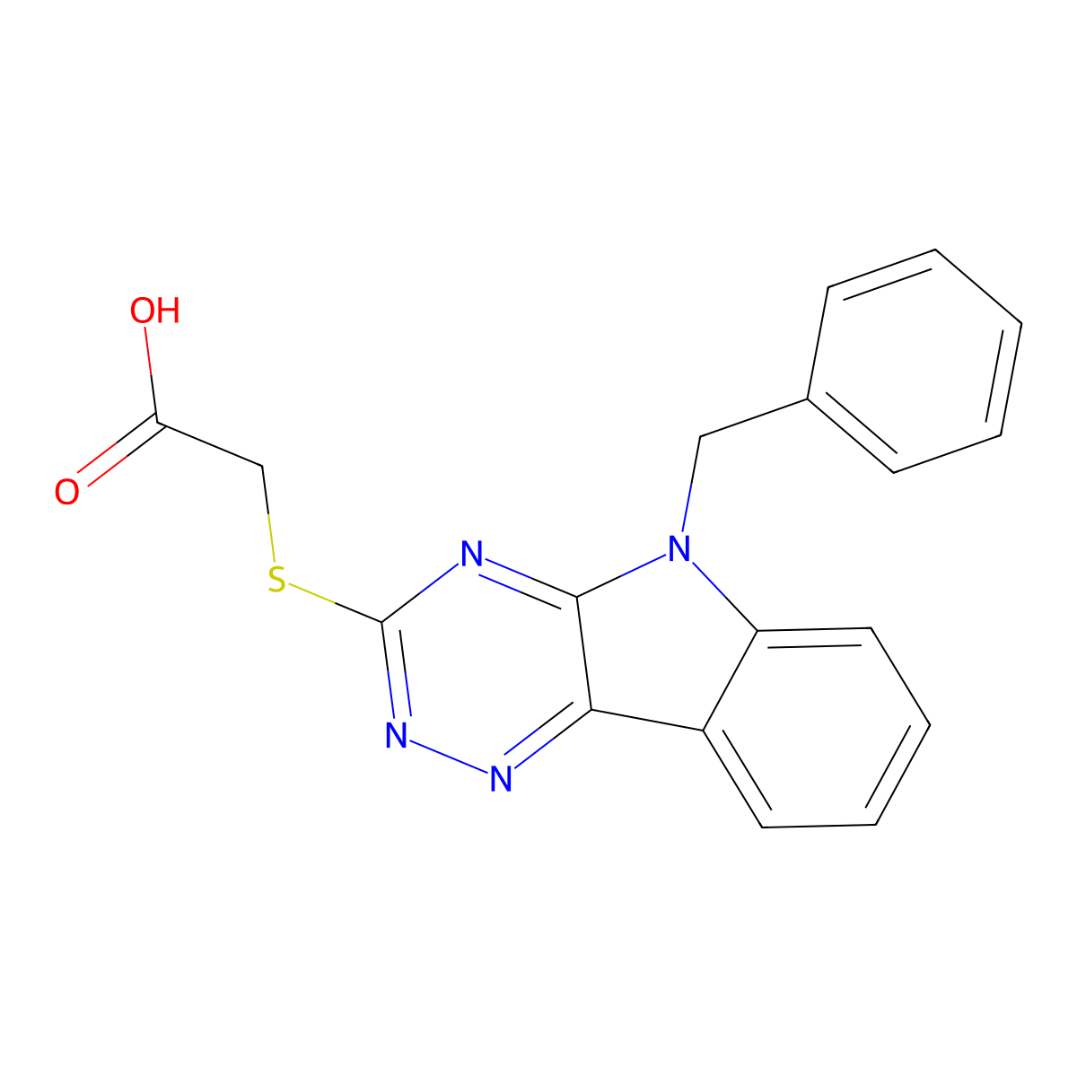 2-((5-Benzyl-5H-[1,2,4]triazino[5,6-b]indol-3-yl)thio)acetic acid molecular structure, CAS 443121-77-5