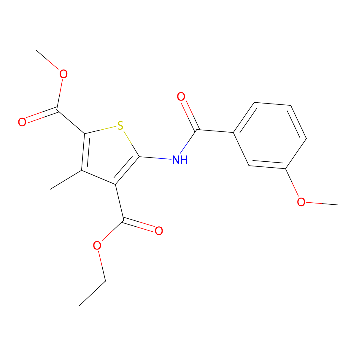 4-Ethyl 2-methyl 5-{[(3-methoxyphenyl)carbonyl]amino}-3-methylthiophene-2,4-dicarboxylate molecular structure, CAS 443122-00-7