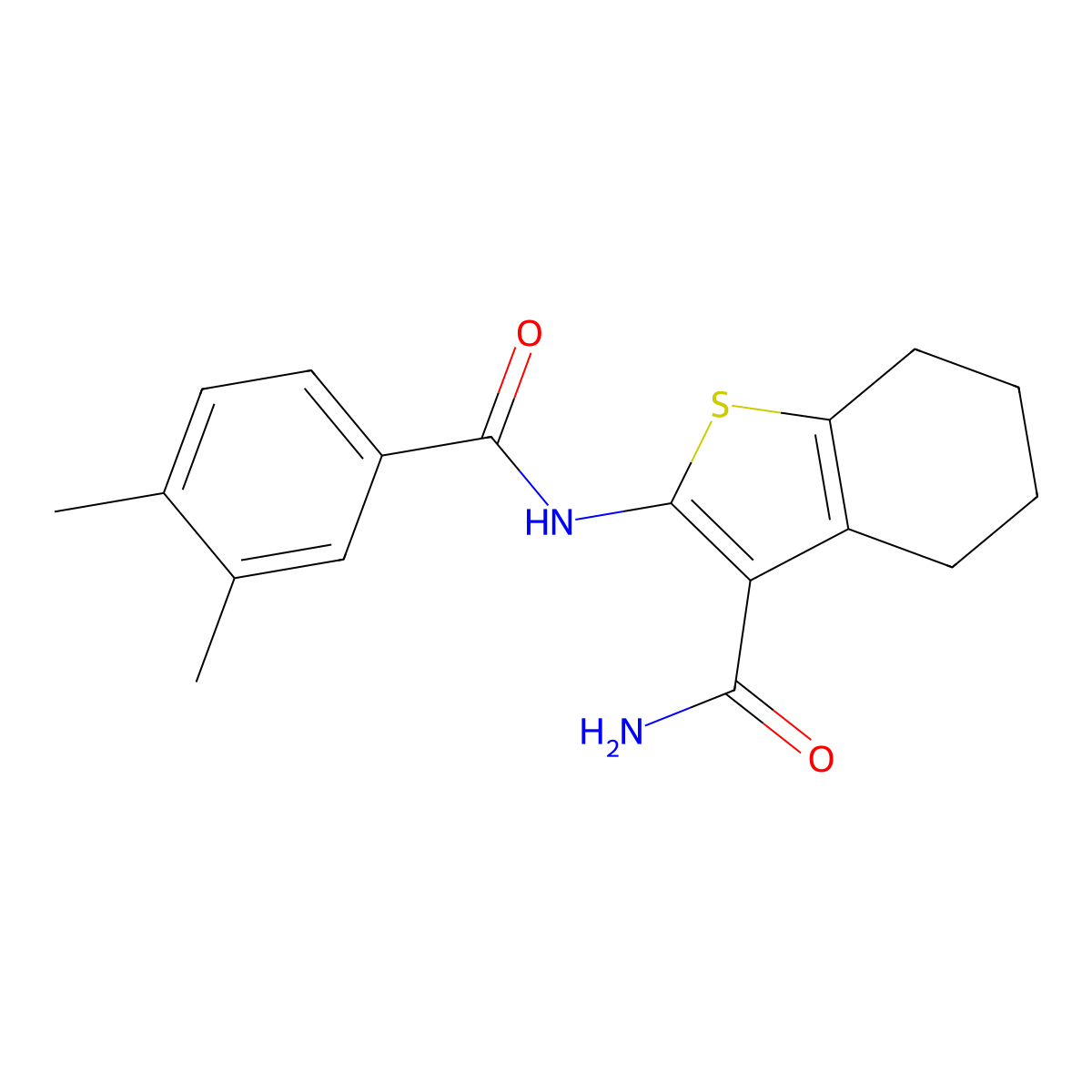 2-(3,4-Dimethylbenzamido)-4,5,6,7-tetrahydrobenzo[b]thiophene-3-carboxamide molecular structure, CAS 443122-24-5