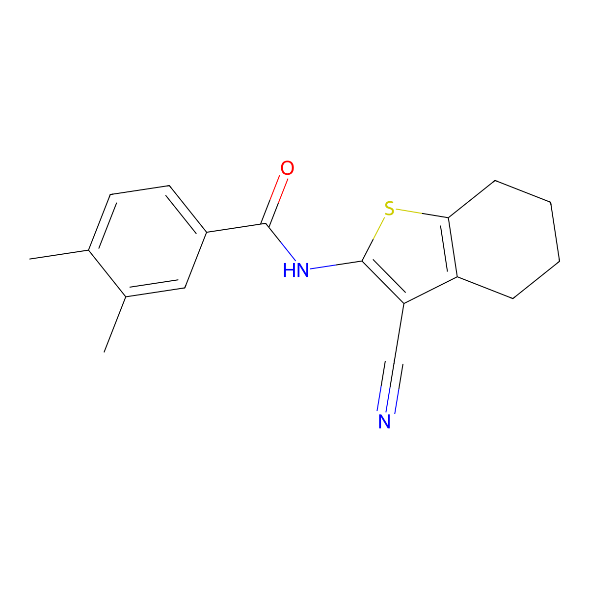 N-(3-cyano-4,5,6,7-tetrahydro-1-benzothiophen-2-yl)-3,4-dimethylbenzamide molecular structure, CAS 443122-35-8