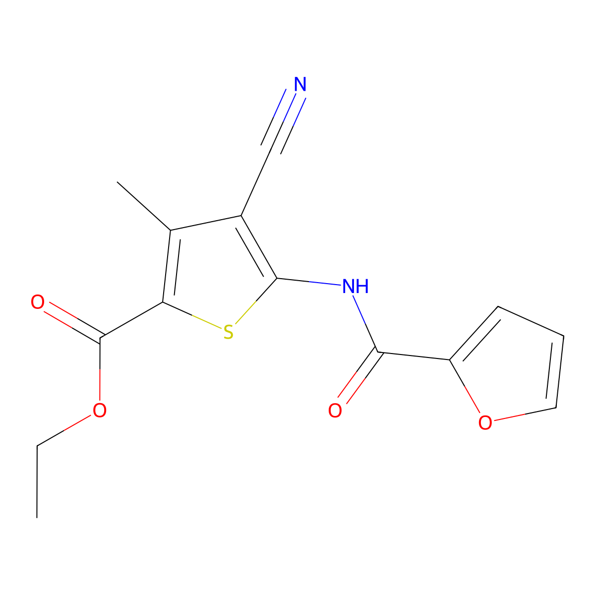Ethyl 4-cyano-5-(2-furoylamino)-3-methylthiophene-2-carboxylate molecular structure, CAS 443122-53-0