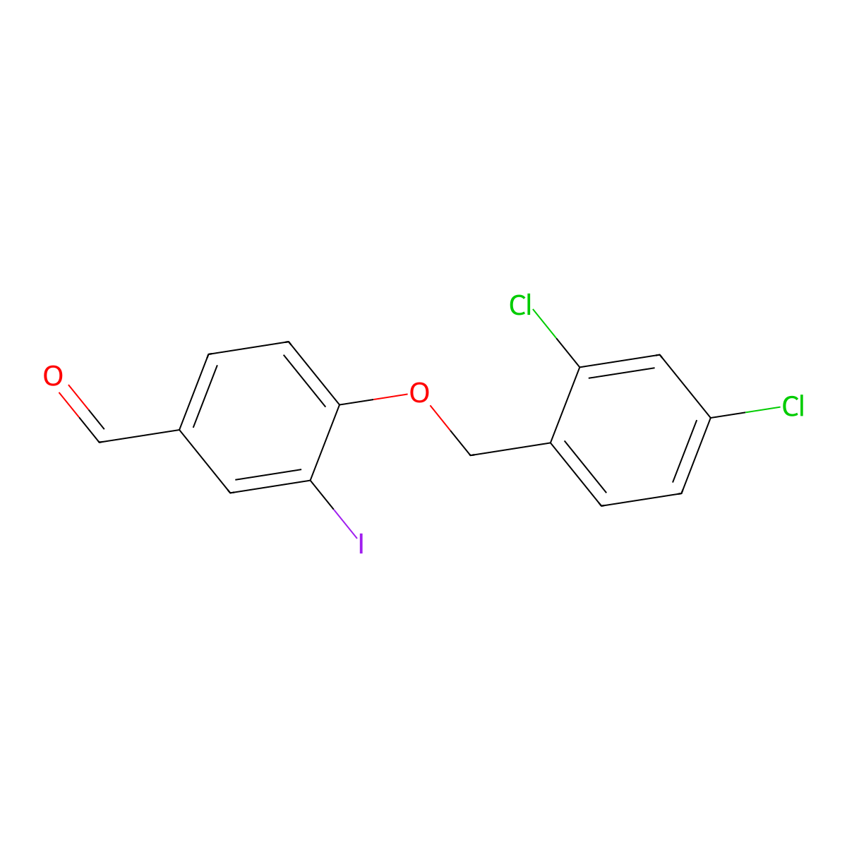 4-[(2,4-Dichlorobenzyl)oxy]-3-iodobenzaldehyde molecular structure, CAS 443123-69-1