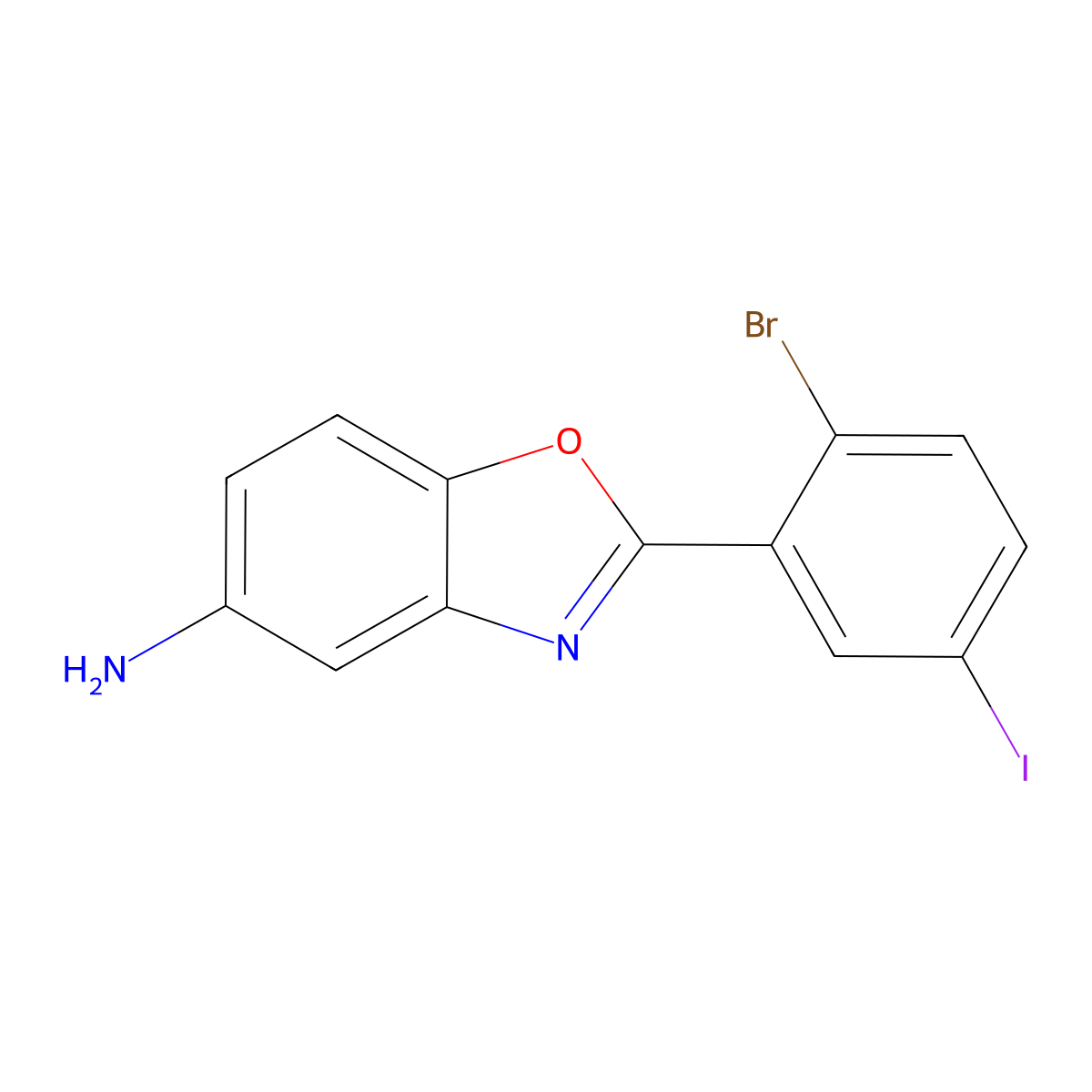 2-(2-Bromo-5-iodophenyl)-1,3-benzoxazol-5-amine molecular structure, CAS 443124-56-9