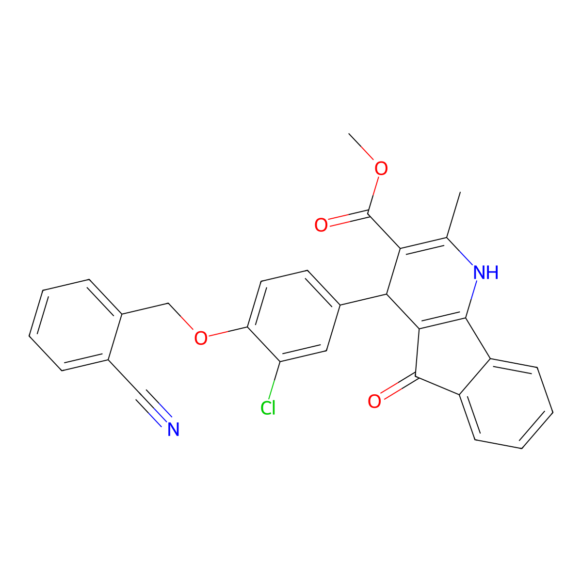 methyl 4-{3-chloro-4-[(2-cyanobenzyl)oxy]phenyl}-2-methyl-5-oxo-4,5-dihydro-1H-indeno[1,2-b]pyridine-3-carboxylate molecular structure, CAS 443125-59-5