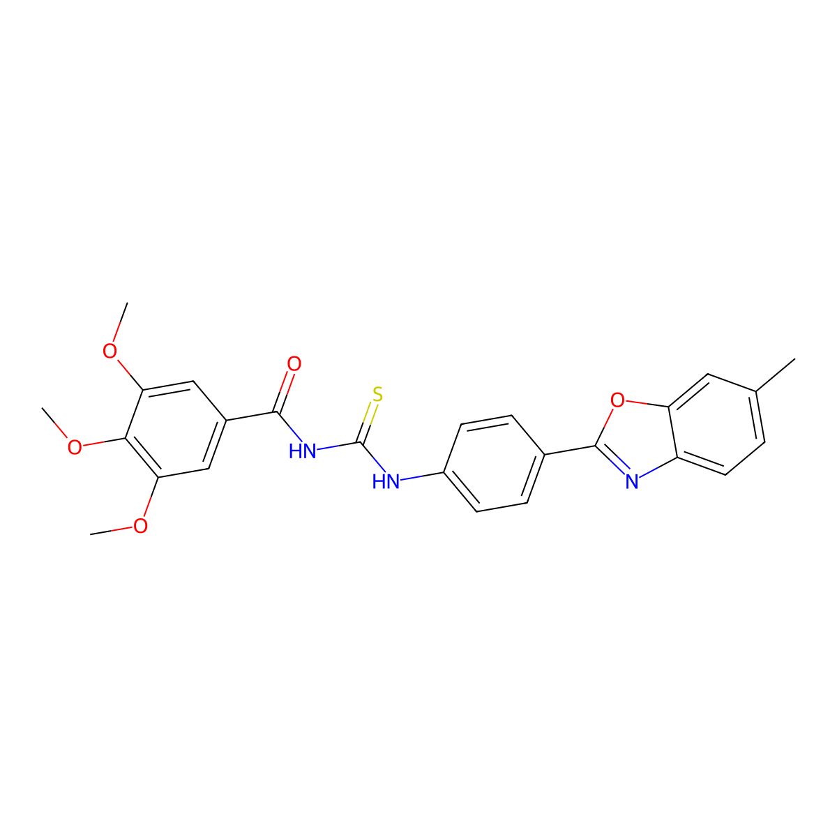 3,4,5-trimethoxy-N-[[4-(6-methyl-1,3-benzoxazol-2-yl)phenyl]carbamothioyl]benzamide molecular structure, CAS 443126-19-0