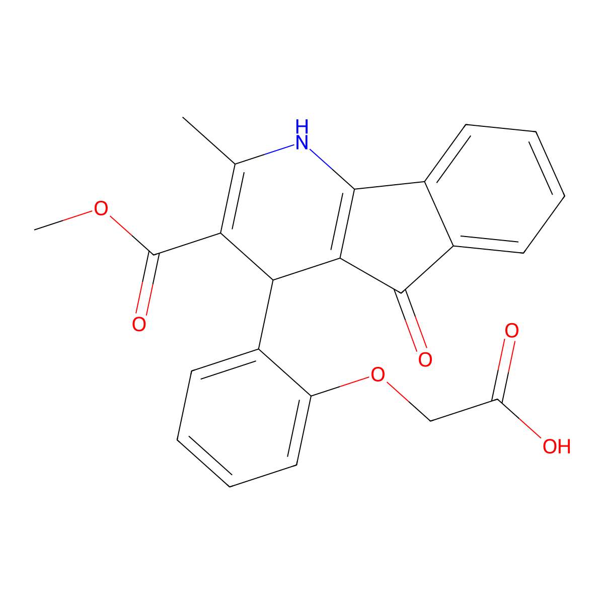 {2-[3-(methoxycarbonyl)-2-methyl-5-oxo-4,5-dihydro-1H-indeno[1,2-b]pyridin-4-yl]phenoxy}acetic acid molecular structure, CAS 443126-29-2